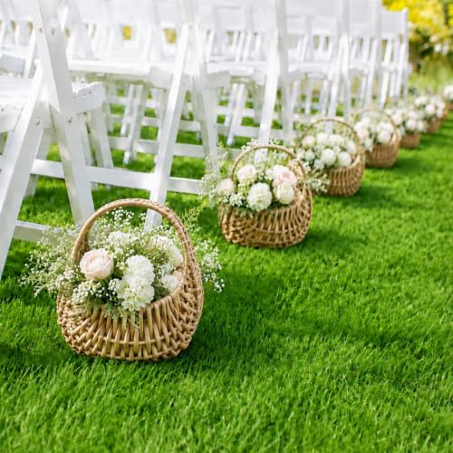 Image of Taiyin 24 Pack Flower Girl Basket with Handle, 6.7 x 6.5 x 4.3 Inch | Rattan Basket Half Moon Straw Wicker, Ideal for Wedding Flower, Petals, Confetti, Candy & Gifts, Picnic, Garden Storage Decor