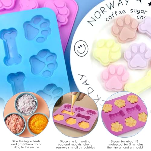 3 Stück Backmatte Hundekekse, Paw and Bone Hundekekse Backform, Backmatte Hundekekse für Schokolade, Süßigkeiten, Gelee, Eiswürfel, Hund Behandelt, Hundepfote und Knochenform