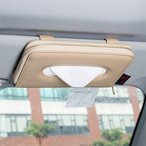 Cartisen Car Tissue Holder, Sun Visor Napkin Holder, PU Leather Backseat Tissue Case with Zipper (Beige)