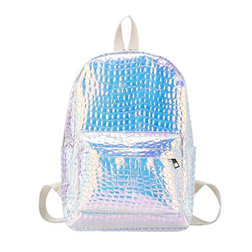 OneMoreT Sacs de voyage laser sacs à dos pour femme grande capacité mode filles holographique en cuir sac d'école épaule de haute qualité sac de voyage Sacs à main de forme de sac à dos Argenté.