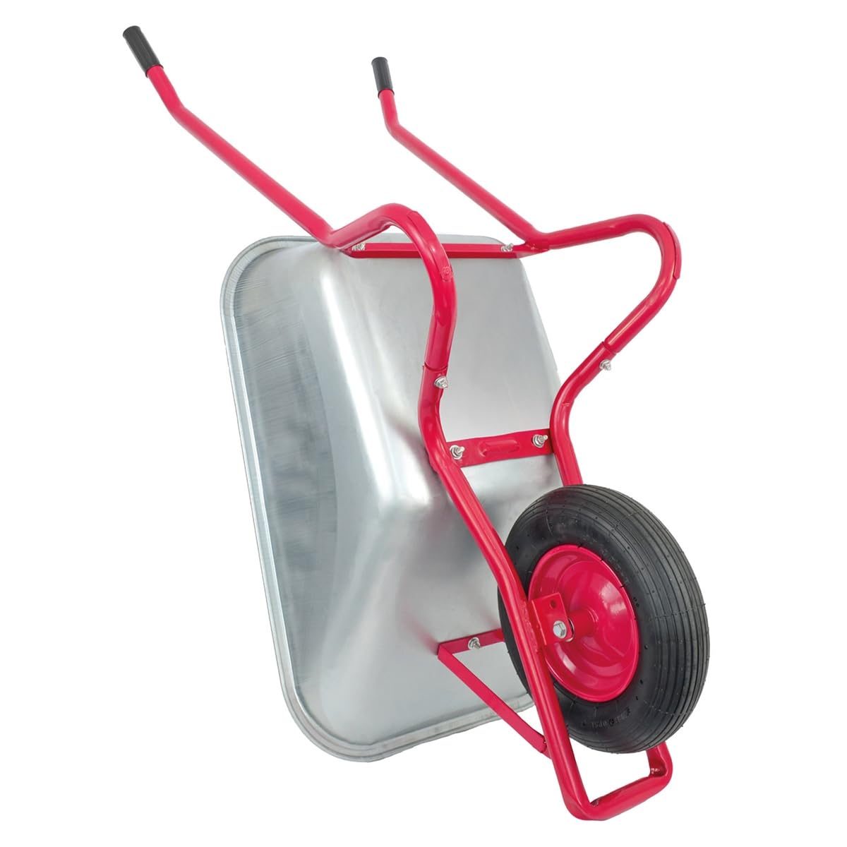 Matrix Schubkarre 100l Liter 250 kg Luftrad Schubkarren groß Garten Scheibtruhe Bauschubkarre | Mulde verzinkt | Metall Felge mit Kugellager | Farbe rot