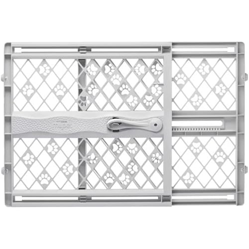 MYPET North States Paws Portable Pet Gate: 26-40" Wide. Pressure Mount. No tools needed. Made in USA. Dog Gate 23" Tall, Expandable, Durable Dog Gates for Doorways, Light Gray