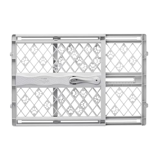 MYPET North States Paws Portable Pet Gate: 26-40" Wide. Pressure Mount. No tools needed. Made in USA. Dog Gate 23" Tall, Expandable, Durable Dog Gates for Doorways, Light Gray