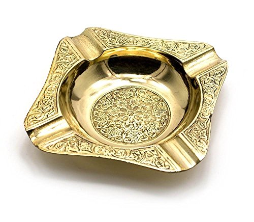 Zap Impex Brass Handicraft Decorative Embossed Ashtray- 4 Inches Square