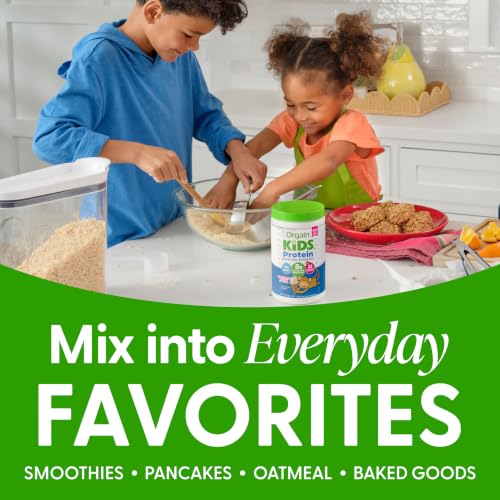 Image of Orgain Kids 8g Grass-Fed Dairy Protein Powder, Vanilla Bean Ice Cream, 1lb | Powder shake mix, 4g fiber, 22 vitamins & minerals, gluten free, no soy, adds nutritents to snacks, for shakes & smoothies