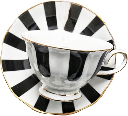 UPKOCH Juego de 1 elegante juego de café a cuadros, taza de cerámica en blanco y negro, vajilla de porcelana de estilo europeo para café, té,