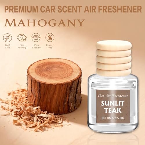 Image of AROIC 6 Pack Car Air Freshener, Mahogany Premium Woody Car Air Freshener Diffuser Fragrance, Hanging Essential Oil Diffuser for Interior Decor, Long Lasting Car Accessories Unisex (Sunlit Teak Scent)