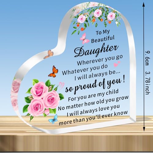 JMIMO Daughter Gifts Daughter Heart Shaped Acrylic Plaque Birthday Gifts from Mum Dad,Daughter Christmas Graduation Gift Ideas