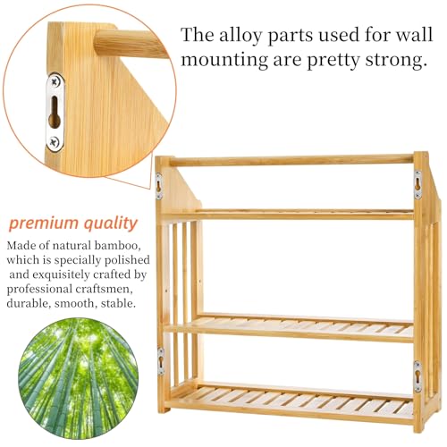 Image of Goaste Bamboo Over The Toilet Storage Shelf, 3-Tier Wall Mounted Bamboo Rack Organizer, Floating Rack with Hanging Rod, Free Standing Shower Shelf with Adjustable Layer for Kitchen, Bathroom, Home