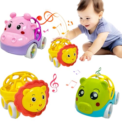 Baby Rattles Toy Car for Toddler Aged 1-3, 5.7in x4.33in Soft Rubber Montessori Sensory Toy for 0-6-12 Months Baby Gifts, Easter Basket Stuffers for Toddler, 1st Birthday Gifts for 1-2 Years Old Boys
