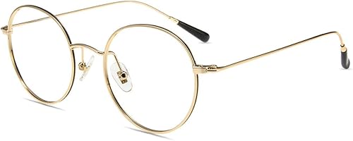 Firmoo Gafas de lectura con bloqueo de luz azul, gafas de lectura retro redondas de metal para computadora con aumento