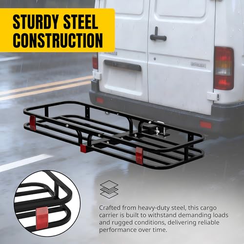 Image of MaxxHaul 70107 53 inch x 19-1 /2 inch Hitch Cargo Carrier - Trailer Mount Steel With High Side Rails For RV's, Trucks, SUV's, Vans, Cars 2 inch Receiver 500-lb Load Capacity , Black