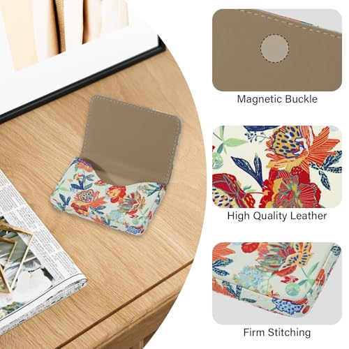 Image of Business Card Holder，PU Leather Business Card Case Color Printing Pattern Card Holder Wallet，Pockets Magnetic Credit Card Holders for Men and Women - Purple Flowers