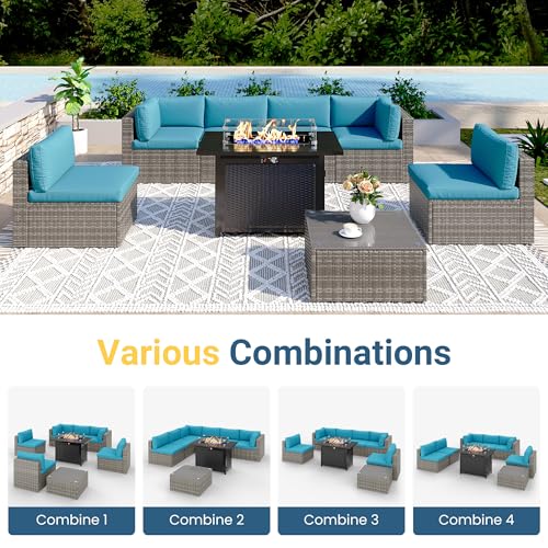 Light Blue 8-Piece Outdoor Patio Furniture Set with Fire Pit - Image 4