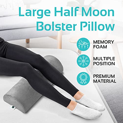 2 Pack Large Half Moon Bolster Pillow For Legs, Knees, Lower Back And Head, Lumbar Support Pillow For Bed, Sleeping | Semi Roll For Ankle And Foot Comfort - Machine Washable Cover, Grey #TOP1