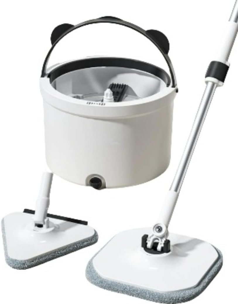 Vilom 回転モップ 汚水分離式、節水設計で水拭き/乾拭き対応！軽量で床に優しい三角ヘッド＆スクイージー付き、長さ調節可能。二層式