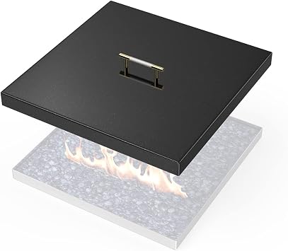 AJinTeby Fire Pit Lid Fits 18" Square Burner Pan, 21" x 21" Upgrade Porcelain Steel Fire Pit Burner Cover, Fire Pit Cover Rectangular Burner Pan