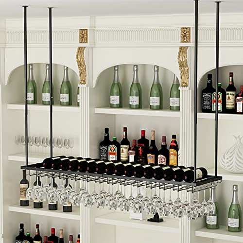 Support de verre à vin suspendu au plafond en métal noir réglable - 6