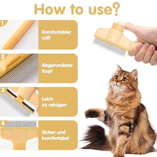 Ajuanbazha 2 Stück Selbstreinigender Flohkamm für Katzen und Hunde, Haustierbürste mit Auslöseknopf, Ideal für Kurz und Langhaarfell, Entfernt Lose Haare, Knoten & Flöhe Sanft