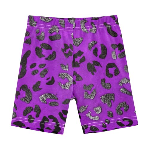 Purple Leopard Print T-Shirt for Girls Cotton Summer Clothes Toddler Outfits Dance Cartwheel Shorts, 4T