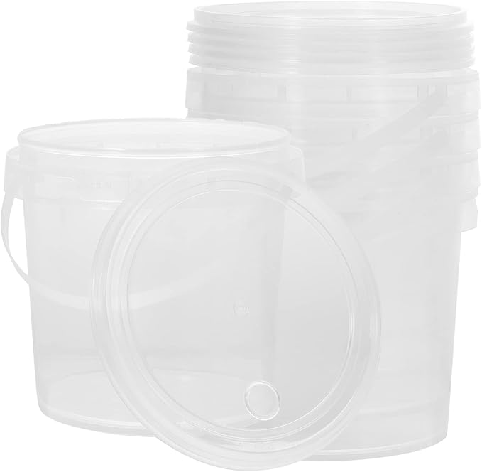 ULTECHNOVO 5pcs Clear Bucket Plastic Hand Bucket Transparent Round Storage Bucket