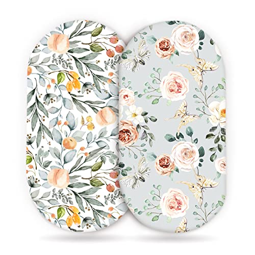 Grssder Stretchy Ultra Soft Fitted Bassinet Sheet Set 2 Pack, Universal Fit For Bassinets Baby Cradle Moses Basket Oval Rectangle Mattress, Watercolor Flowers And Fruits Bassinet Sheets For Girls #TOP10