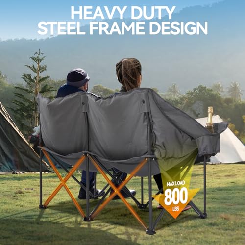 Huskfirm Double Camping Chairs Padded Loveseat Chair for 2 Person - Heavy Duty Oversized Camping Couch for Adults Outdoor Lawn Beach - Portable Folding Sofa with Cup Holders and Carry Bag の商品画像 3