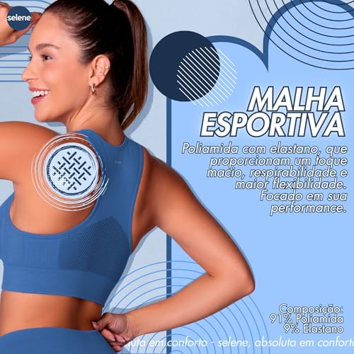 SELENE Top Academia Feminino Com Microfuros Sem Costura Fit, Azul, G