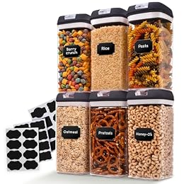 Cheer Collection Airtight Food Storage Containers, Kitchen Storage Containers for Pantry, Set of 6 Food Containers with Lids Airtight, Pantry Storage Containers & Organizers with Lids, 12L, Black