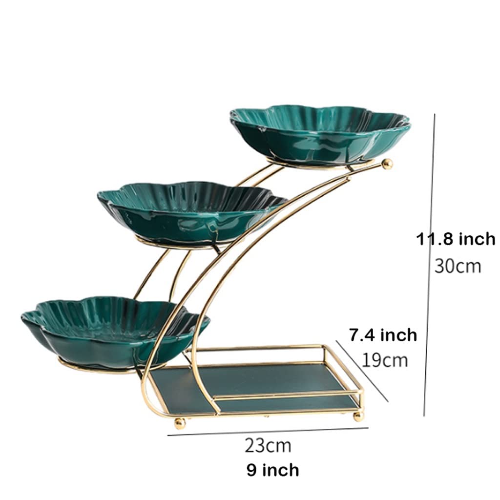 Cestino Frutta Cesto di frutta in ceramica a 3 livelli, ciotola con scatola del tessuto, pane vegetale porta controsoffitto stoccaggio rack for cucina organizza Decorativo Tavolo Cucina(Rot)