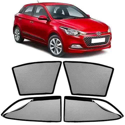Image of AutoStory Magnetic Car Sunshade for Elite i20 2015-2019 | Front Half Cut for Mirror Visibility + Rear Full Coverage with Zipper | Heavy Heat & UV Protection | Privacy Side Window Curtains Shades