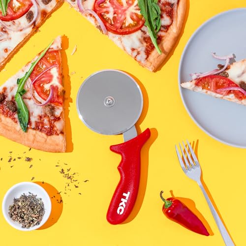 Image of TKC Kitchen Premium Pizza Cutter - Durable Stainless Steel Pizza Cutter Wheel - Easy-to-Clean, Easy-to-Use Pizza Slicer - Super Sharp with Non-Slip Handle - Dishwasher Safe Pizza Wheel (Red)