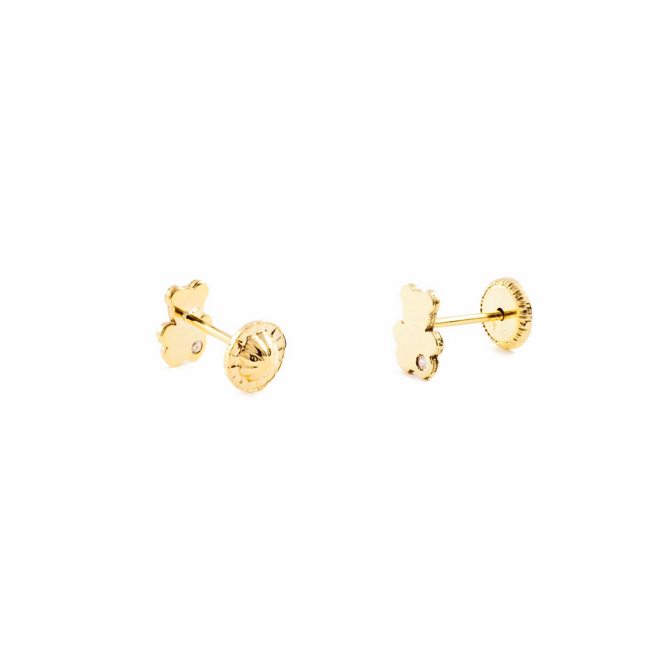 Pendientes de oro para bebé o niña con diseño de oso | Detalles de circón (9 quilates) - Estuche Regalo - Certificado de Garantía - Mondepetit
