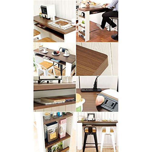 カウンターテーブル 高さ85cm 収納棚/足置き/二口コンセント付き ブラック(黒) Amazon｜カウンターテーブル 高さ85cm 収納棚/足置き/二口コンセント