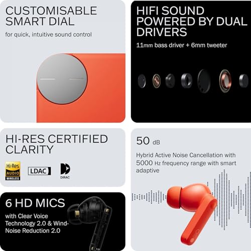 Image of Compatible Earbuds for Nothing Buds with Active Noise Cancellation HD Sound Touch Control & Long Battery Life (Orange)