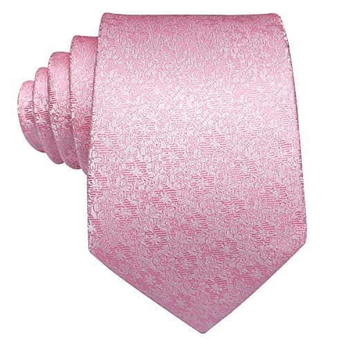 Dubulle Mens Pink Tie Set For Men Silk Pink Floral Neckties Handkerchief Cufflinks Set #TOP4