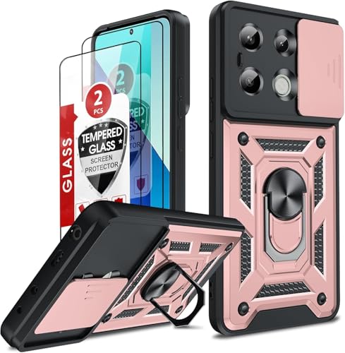 LeYi Funda para Xiaomi Redmi Note 13 Pro 4G/Poco M6 Pro 4G（No para 5G con [2-Unidades] Cristal Vidrio Templado, Carcasa Cubierta de cámara Deslizante Proteger Anillo Soporte Silicona Case, Negro
