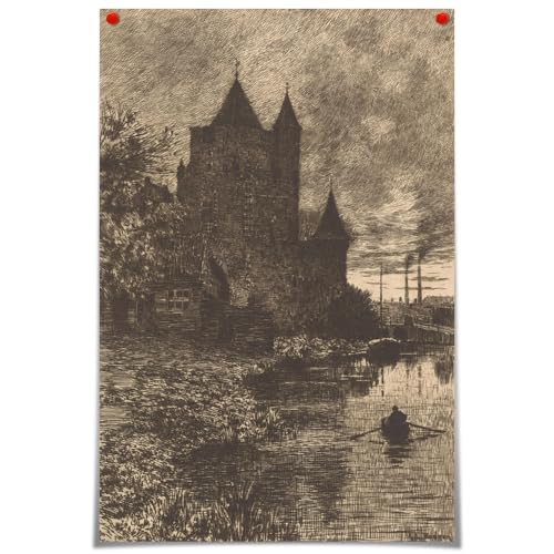 Htdsks Affiches de paysage tendance - Couleur foncée - Château gothique - Esthétique - Décoration murale rétro - Maison hantée sombre - Peinture pour maison, chambre à coucher, dortoir - 30,5 x 40,6