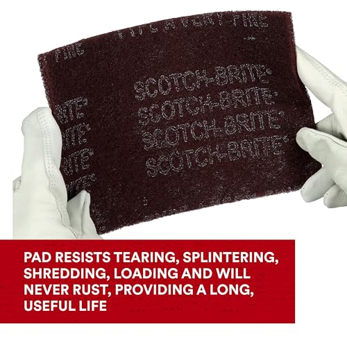 Image of 3M Scotch-Brite General Purpose 7447 Hand Pad, Very Fine Grade, 6 in x 9 in, Pack of 30, Aluminum Oxide, Surface Preparation, Scuffing, Blending, Cleaning, Maroon