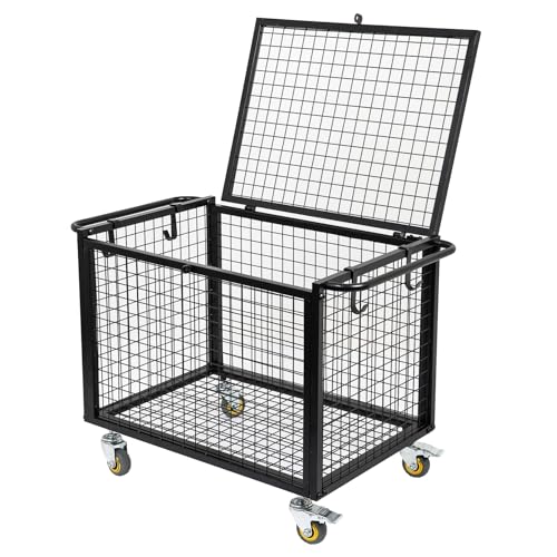 Metal-Basketball-Rolling-Cart-Sports-Equipment-Storage-Wheel-Basket-Matte-Black-Athletic-Lockable-Cage-with-Raised-Handle-Gym-Home-Garage-School-Court-Field-Football-Soccer-Ball-Volleyball-Bat