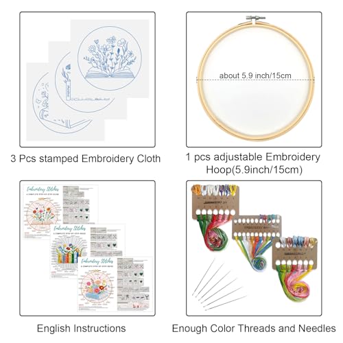 Image of Louise Maelys 3 Pack Floral Book Embroidery Kit for Beginners DIY Craft | Bring Creativity Home with Cross Stitch Kits. Complete Needlepoint Kit for Adults to Enjoy Gifts, Crafts and Wall Decor