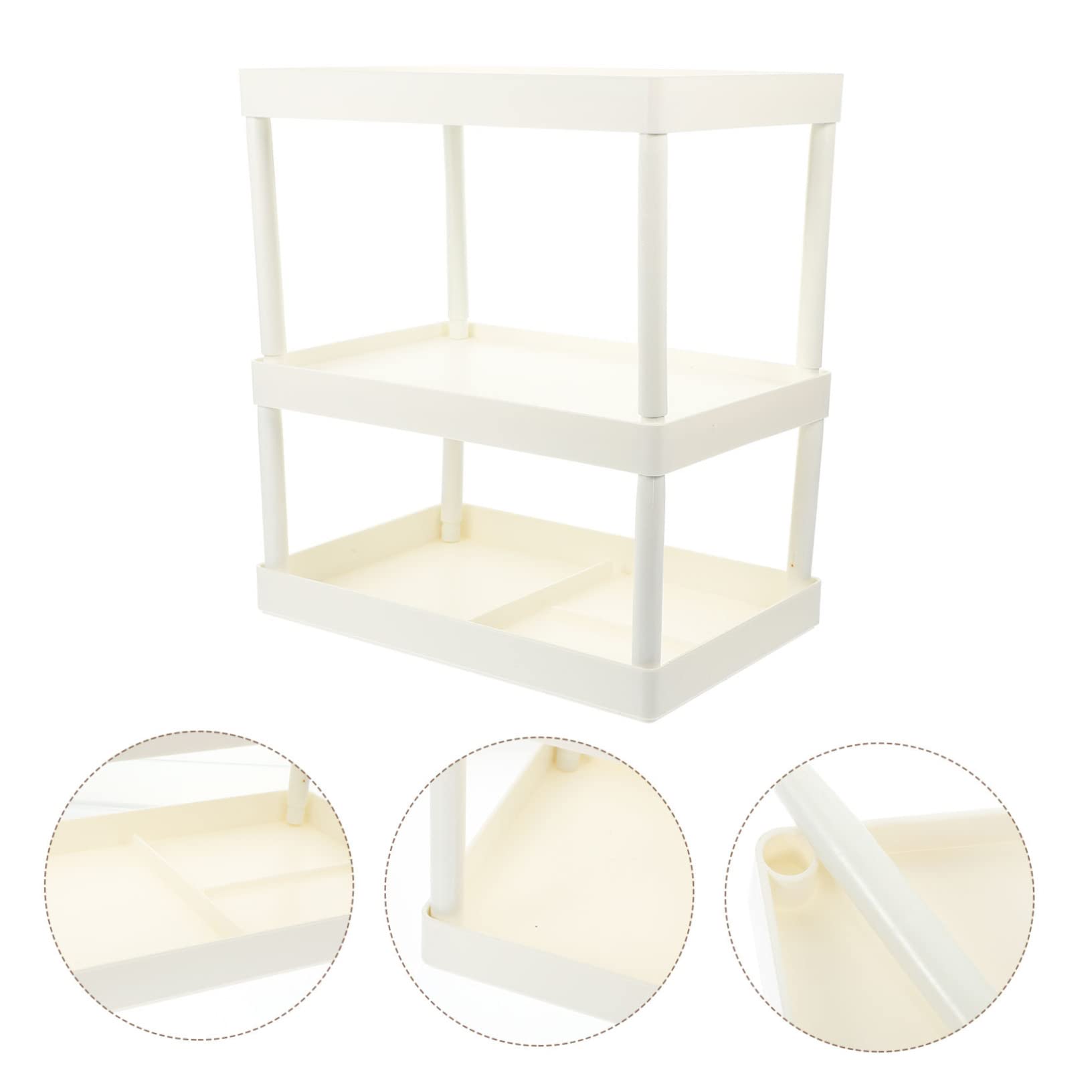 Scrivania a tre ripiani bianco lucido, versatile per bagno e ufficio, per articoli di cancelleria e articoli da scrivania, soluzione salvaspazio elegante