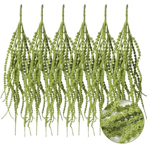 Suncalla 6 Pcs Green 35 Inch Amaranthus Artificial Flower Hanging Plants Faux Amaranthus Flower Fake Bleached Wisteria for Wedding Christmas DIY Bouquet Garlands Home Wall Decor