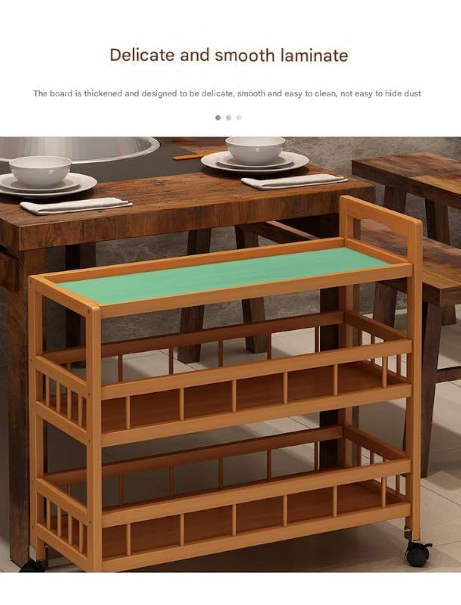 Bamboo Storage Cart - 3-Tier Serving Trolley with Wheels