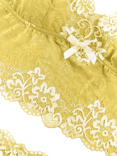 Image of Lilosy Sexy Lingerie for Women Lace Pajamas Set Cami Bra and Panty High Waist Sheer Sleepwear 2 Piece 2XS-6XL