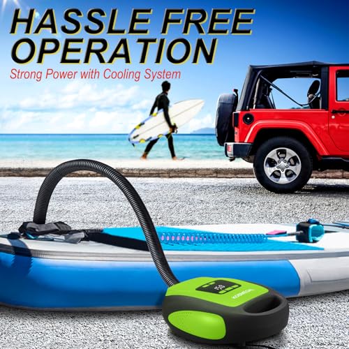 Image of Paddle Board Pump Electric Portable, KOSMEGAL SUP Pump for Paddleboard, Professional 20PSI Air Compressor with Auto-Off, Deflation Function and 12V DC Car Connector for Inflatables, Kayaks and Boats