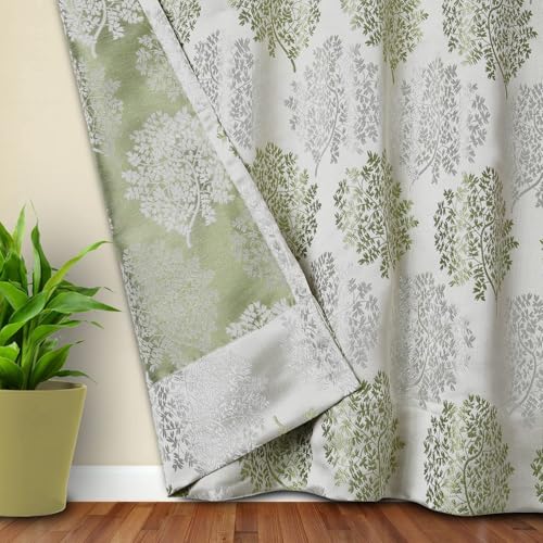 Image of Homestan Jacquard Long Door Curtains 9 Feet Long Set of 1, Elegant Screen for Door with Grommet for Home Decor (9x4 Feet, Green)