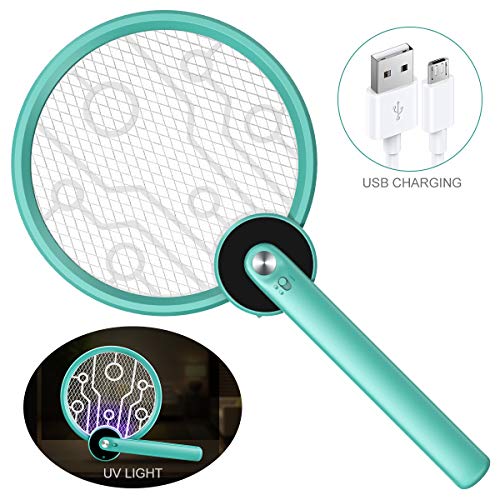 Expower Bug Zapper Racket, Electric Fly Swatter, Fly Killer Electric Mosquitoes Swatter with UV Light, Attract to Zap Flying Insects, USB Fly Mosquito Insects Killer