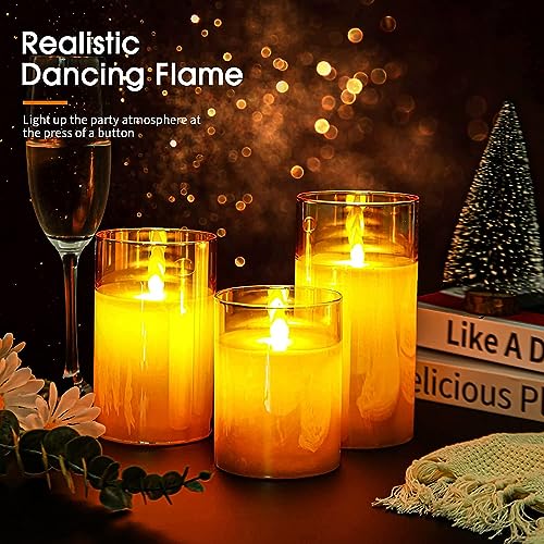 Image of Desidiya Flameless LED Candles Light with Remote Control and Timer - Golden Acrylic Fiber Glass, Battery Powered - Ideal for Home, Festival, and Wedding Decor - Set of 3