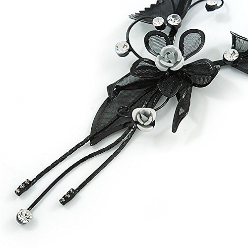 Juego de collar en Y y pendientes Avalaya de metal negro y gotas plateadas de 38 cm 5